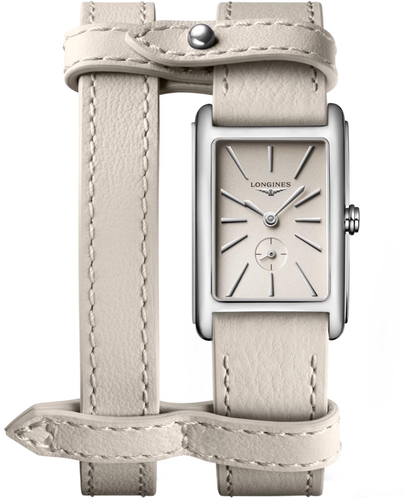 Longines Longines DolceVita X YVY L5.255.4.79.2  L52554792 кварцевые женские часы бежевый циферблат, браслет кожаный — вид спереди