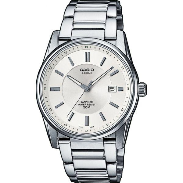 Casio Casio BEM-111D-7A  BEM-111D-7A кварцевые мужские часы белый циферблат, браслет 18-каратное желтое золото — вид спереди