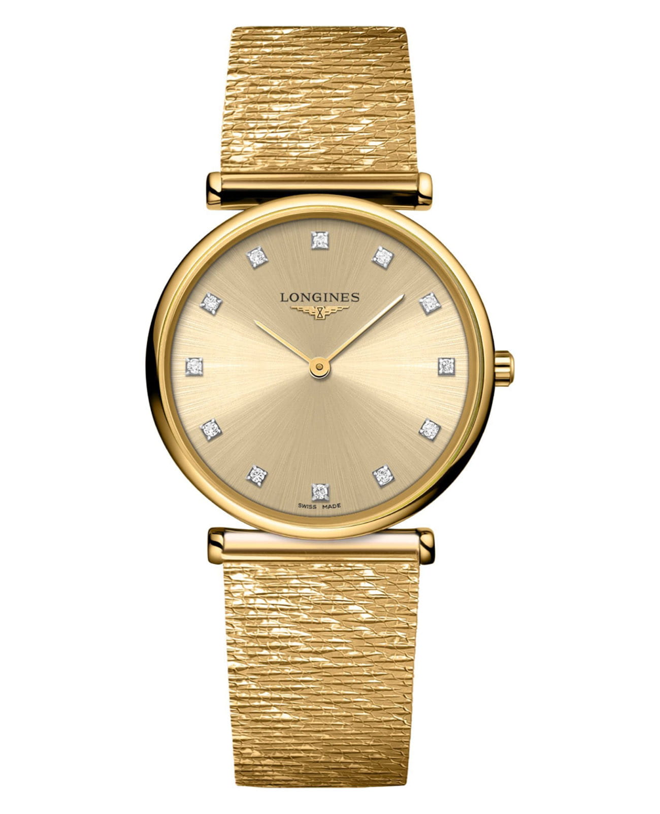 Longines Longines La Grande Classique L4.512.2.33.8  L45122338 кварцевые женские часы золотой циферблат, браслет сталь c pvd покрытием — вид спереди