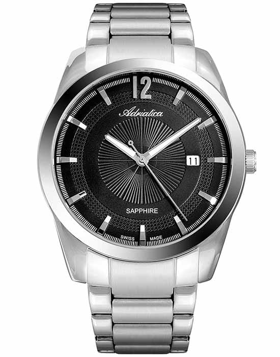 Adriatica Adriatica A8301.5154Q  A8301.5154Q кварцевые мужские часы черный циферблат, браслет нержавеющая сталь — вид спереди