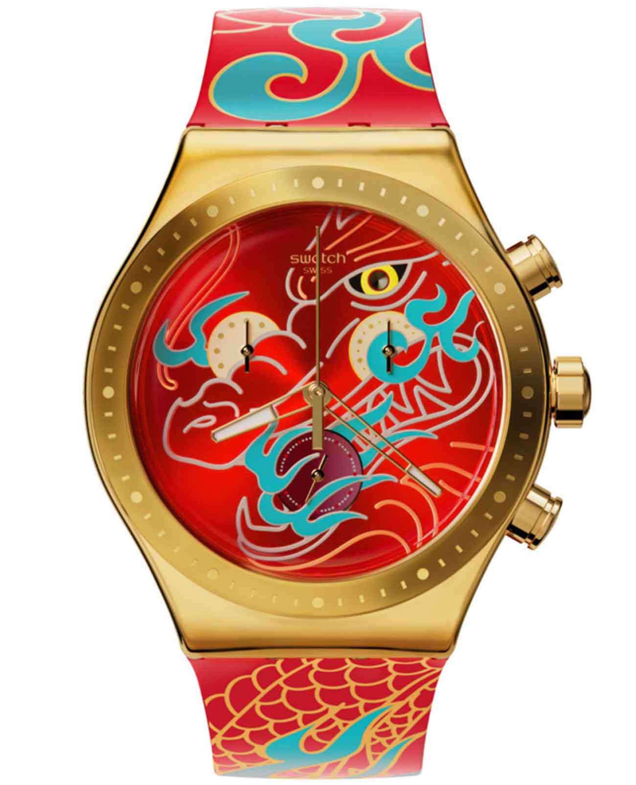 Swatch Swatch I New Chrono YVZ100  YVZ100 кварцевые мужские часы красный циферблат, браслет силикон — вид спереди
