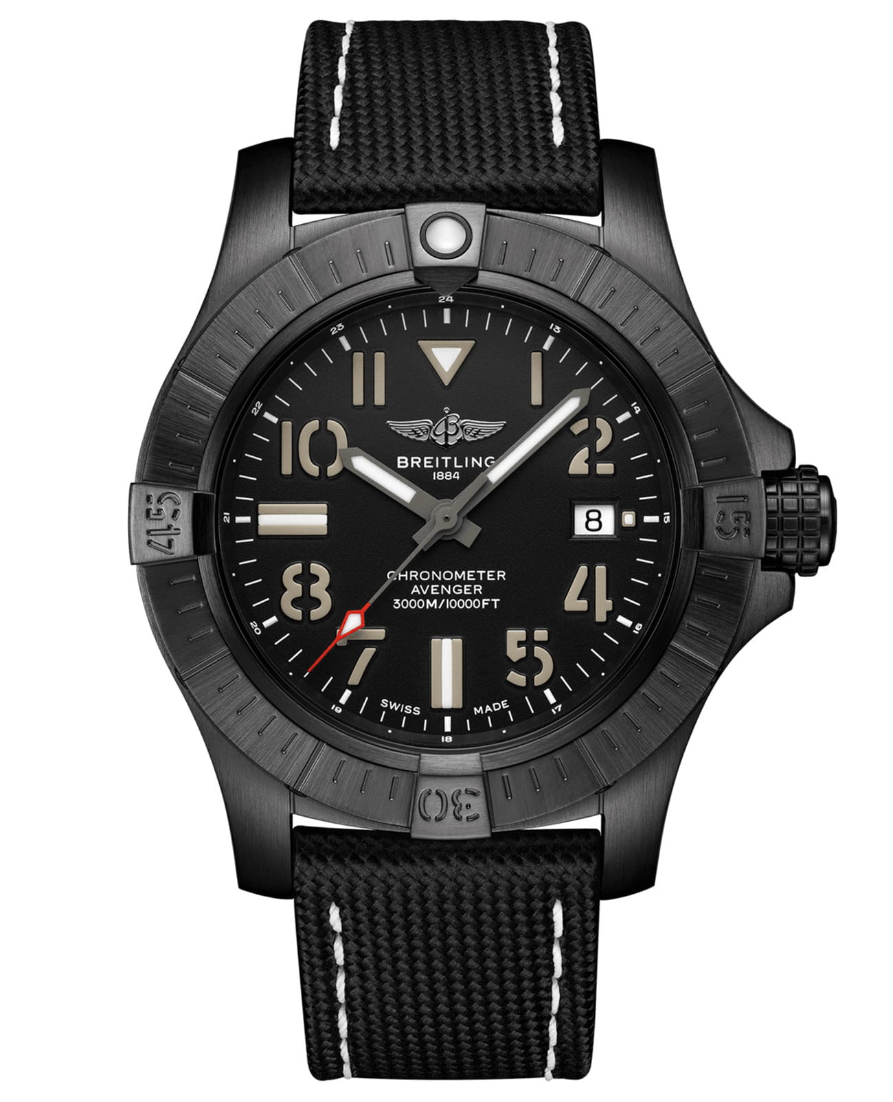 Breitling Breitling Avenger Automatic 45 Seawolf Night Mission V17319101B1X1  V17319101B1X1 механические мужские часы черный циферблат, браслет кожаный — вид спереди