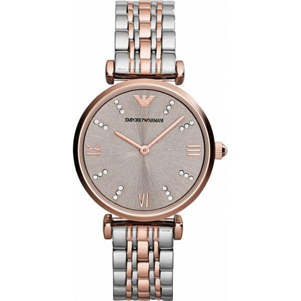 Emporio Armani Emporio Armani Gianni-T-Bar AR1840  AR1840 кварцевые женские часы серый циферблат, браслет сталь с ip покрытием — вид спереди