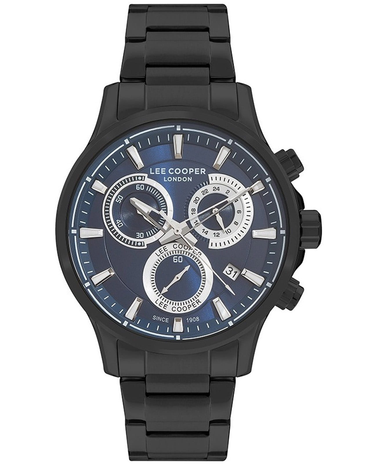 Lee Cooper Lee Cooper LC07360.090  LC07360.090 кварцевые мужские часы синий циферблат, браслет нержавеющая сталь с pvd-покрытием — вид спереди