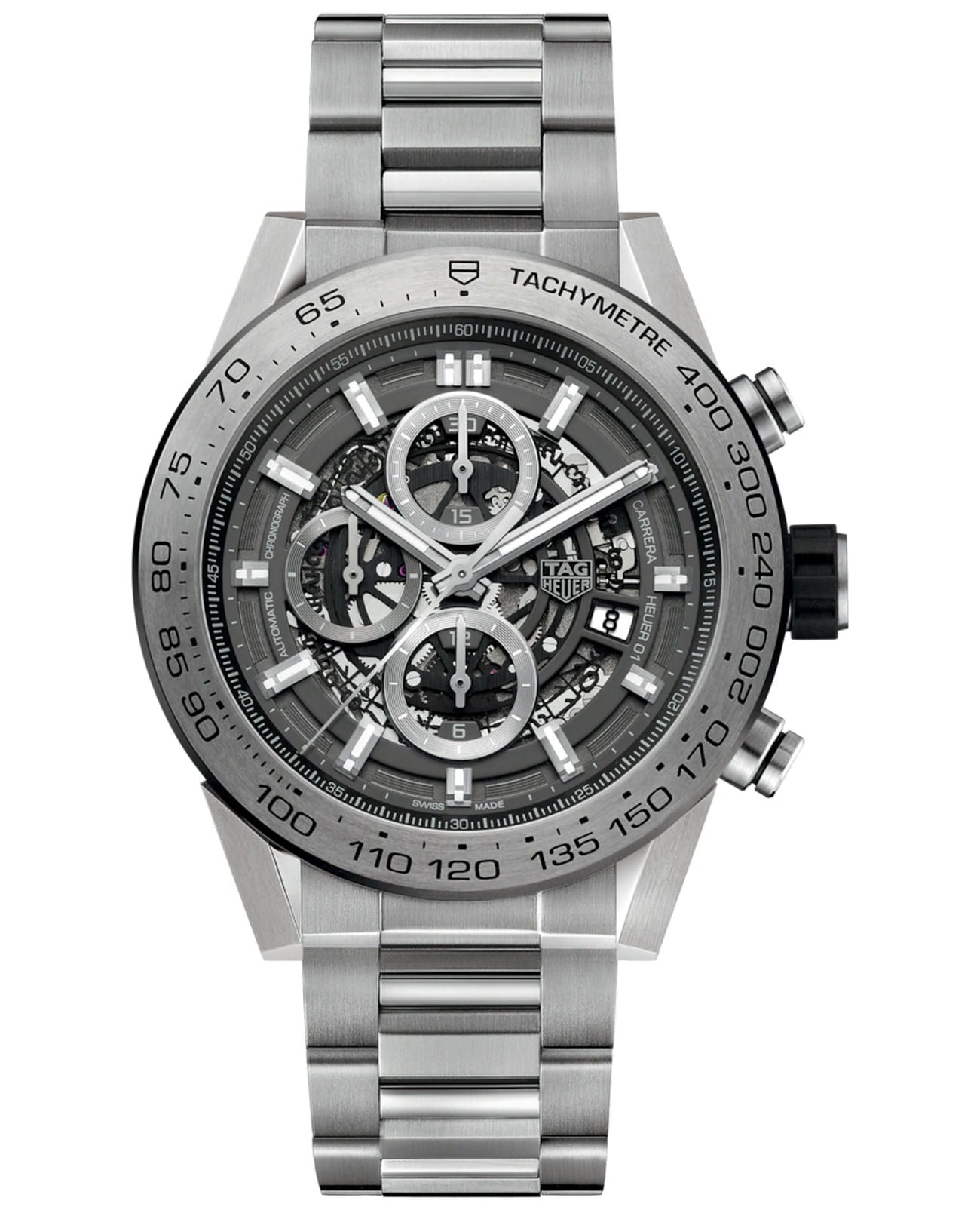 TAG Heuer TAG Heuer Carrera CAR2A8A.BF0707  CAR2A8A.BF0707 механические мужские часы серебристый циферблат, браслет нержавеющая сталь — вид спереди