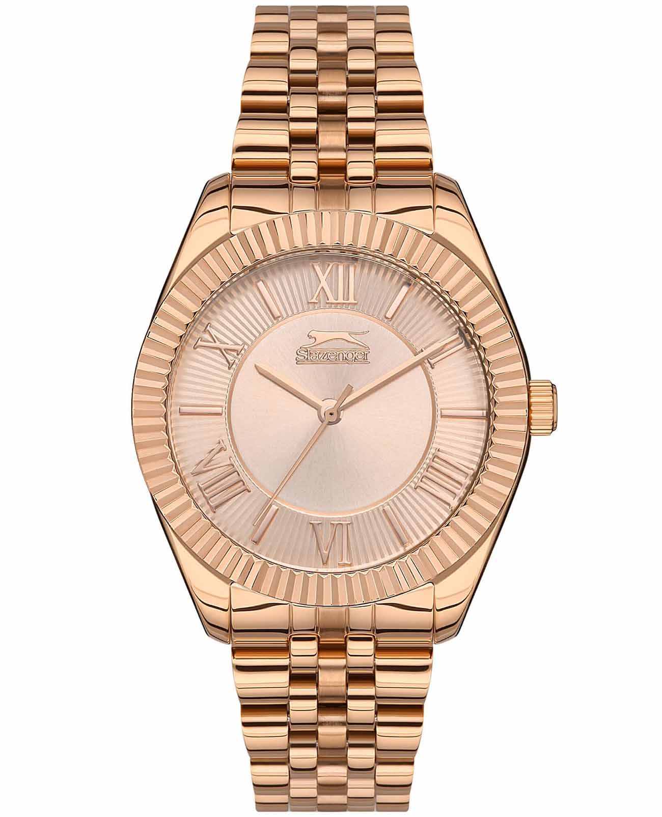 Slazenger Slazenger SL.09.2150.3.05  SL.09.2150.3.05 кварцевые женские часы золотой циферблат, браслет суперметалл с ip покрытием — вид спереди