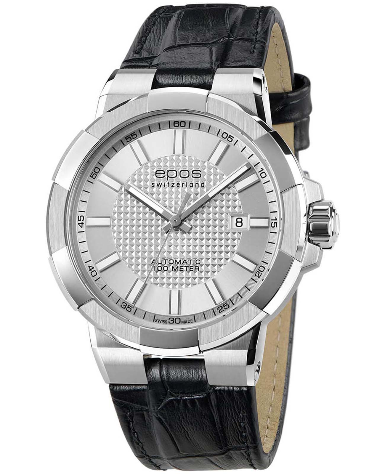 Epos  Epos Sportive 3443.132.20.18.75  3443.132.20.18.75 механические мужские часы синий циферблат, браслет кожаный — вид спереди