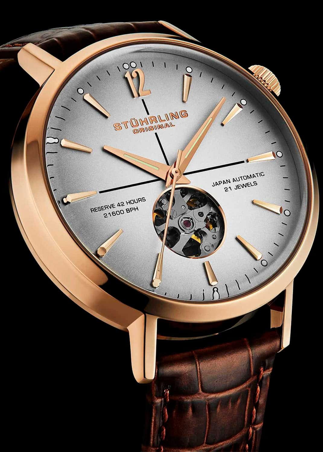 Оригинальные часы Stuhrling Stuhrling Quasar 1021.07 механические калибр механизма miyota 8n24 общий вид