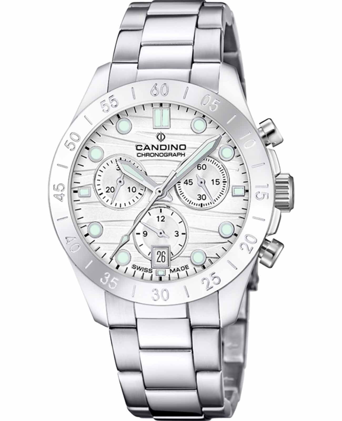 Candino Candino Chronos C4783/1  C4783/1 кварцевые женские часы белый циферблат, браслет нержавеющая сталь — вид спереди