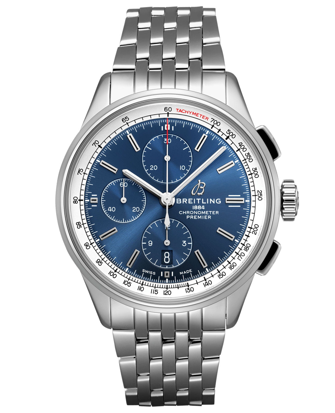 Breitling Breitling Premier Chronograph 42 A13315351C1A1  A13315351C1A1 механические мужские часы синий циферблат, браслет нержавеющая сталь — вид спереди