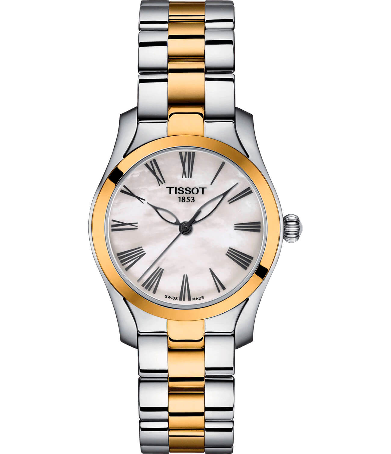 Tissot Tissot T-Wave T112.210.22.113.00 T Wave T1122102211300 кварцевые женские часы перламутровый циферблат, браслет сталь c pvd покрытием — вид спереди