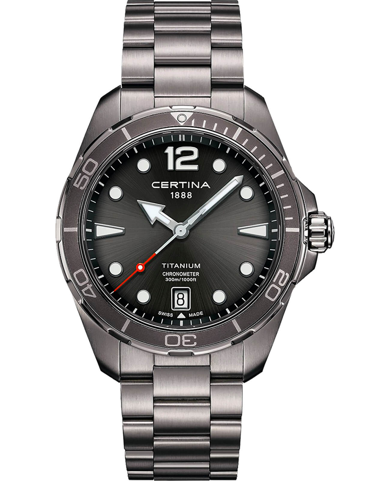 Certina Certina DS Action C032.451.44.087.00 DS Action C0324514408700 кварцевые мужские часы серый циферблат, браслет титановый — вид спереди