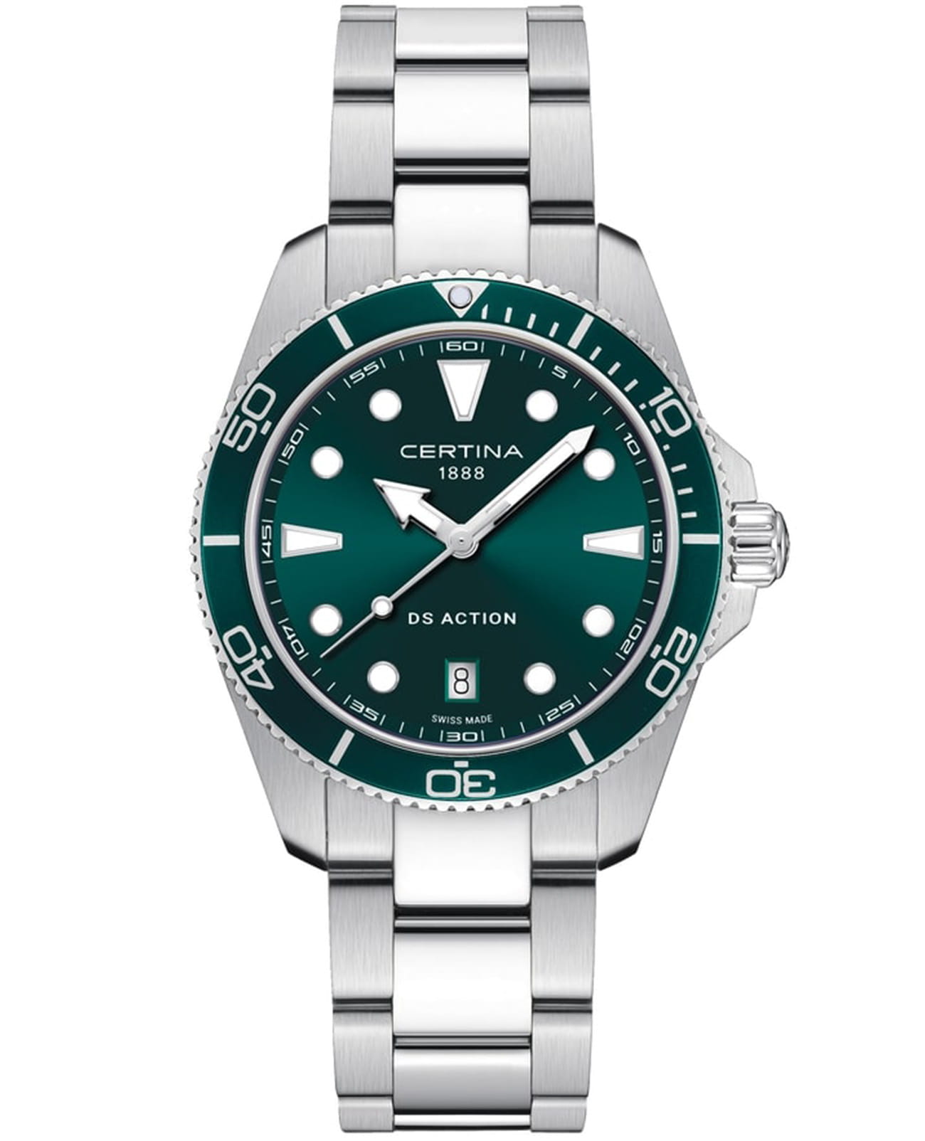 Certina Certina DS Action C048.410.11.091.00 DS Action C0484101109100 кварцевые мужские часы бирюзовый циферблат, браслет нержавеющая сталь — вид спереди