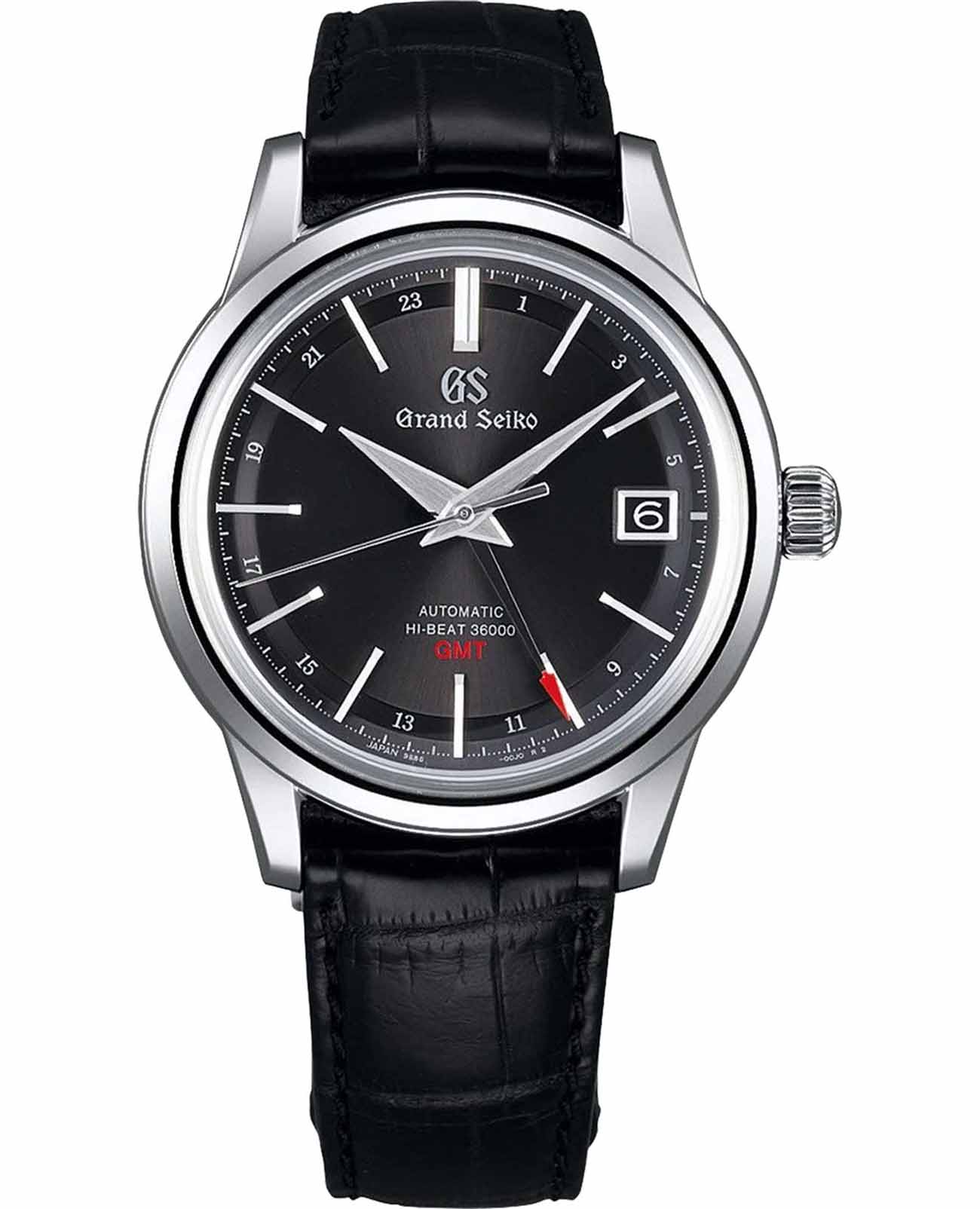 Seiko Seiko Grand Seiko SBGJ219G  SBGJ219G механические мужские часы черный циферблат, браслет кожаный — вид спереди