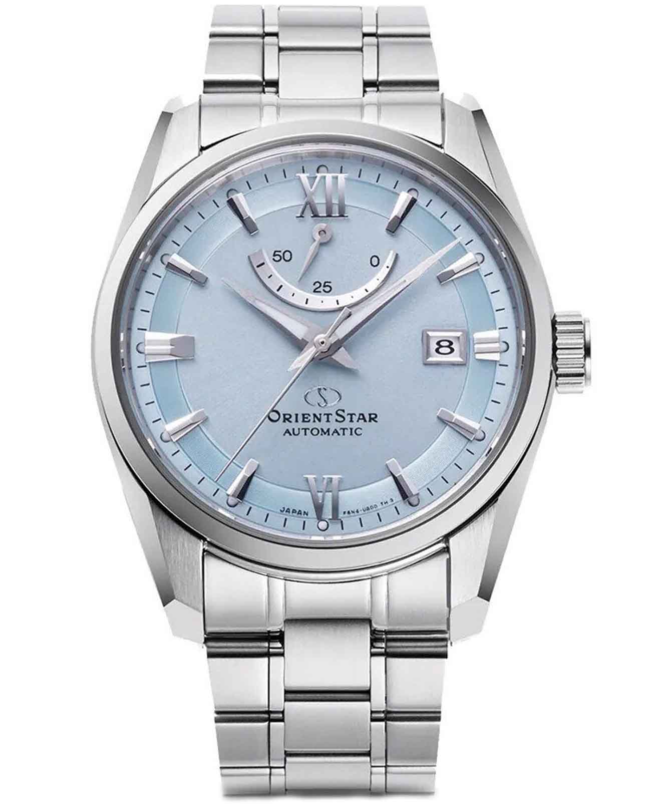 Orient Orient Star RE-AU0109L (RK-AU0109L)  RE-AU0109L механические мужские часы голубой циферблат, браслет нержавеющая сталь — вид спереди