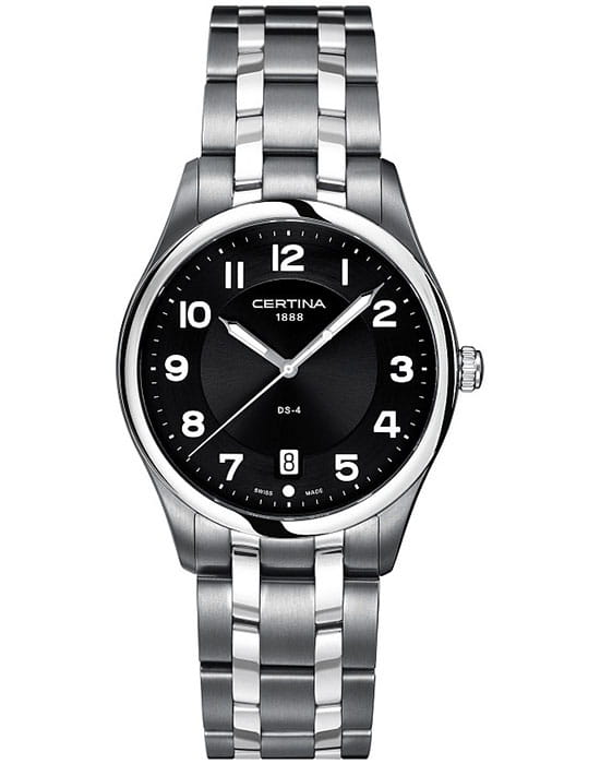 Certina Certina C022.410.11.050.00  C0224101105000 кварцевые мужские часы черный циферблат, браслет нержавеющая сталь — вид спереди