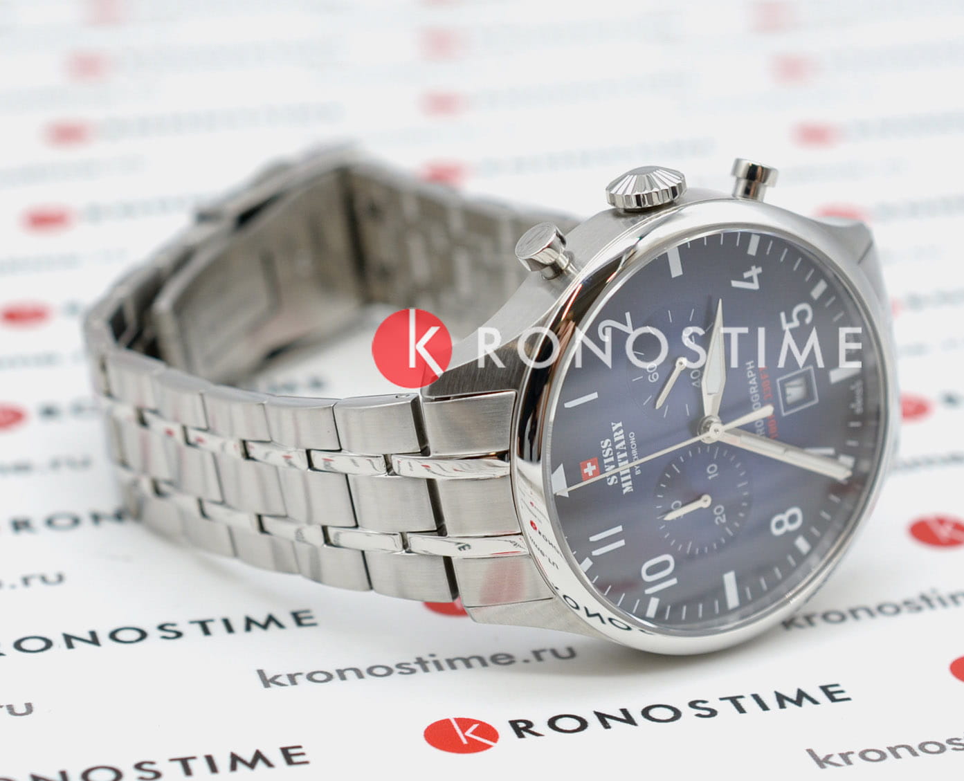 Swiss Military by Chrono Swiss Military by Chrono Vintage Chronograph SM34098.03,  швейцария мужские часы на браслете нержавеющая сталь боковой вид