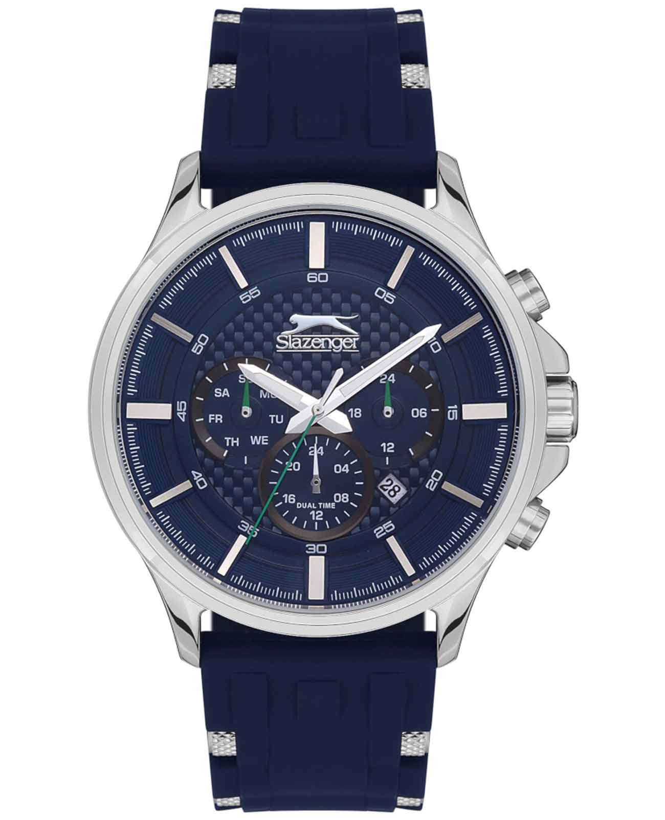 Slazenger Slazenger SL.09.2136.2.03  SL.09.2136.2.03 кварцевые мужские часы синий циферблат, браслет суперметалл с ip покрытием + силикон — вид спереди