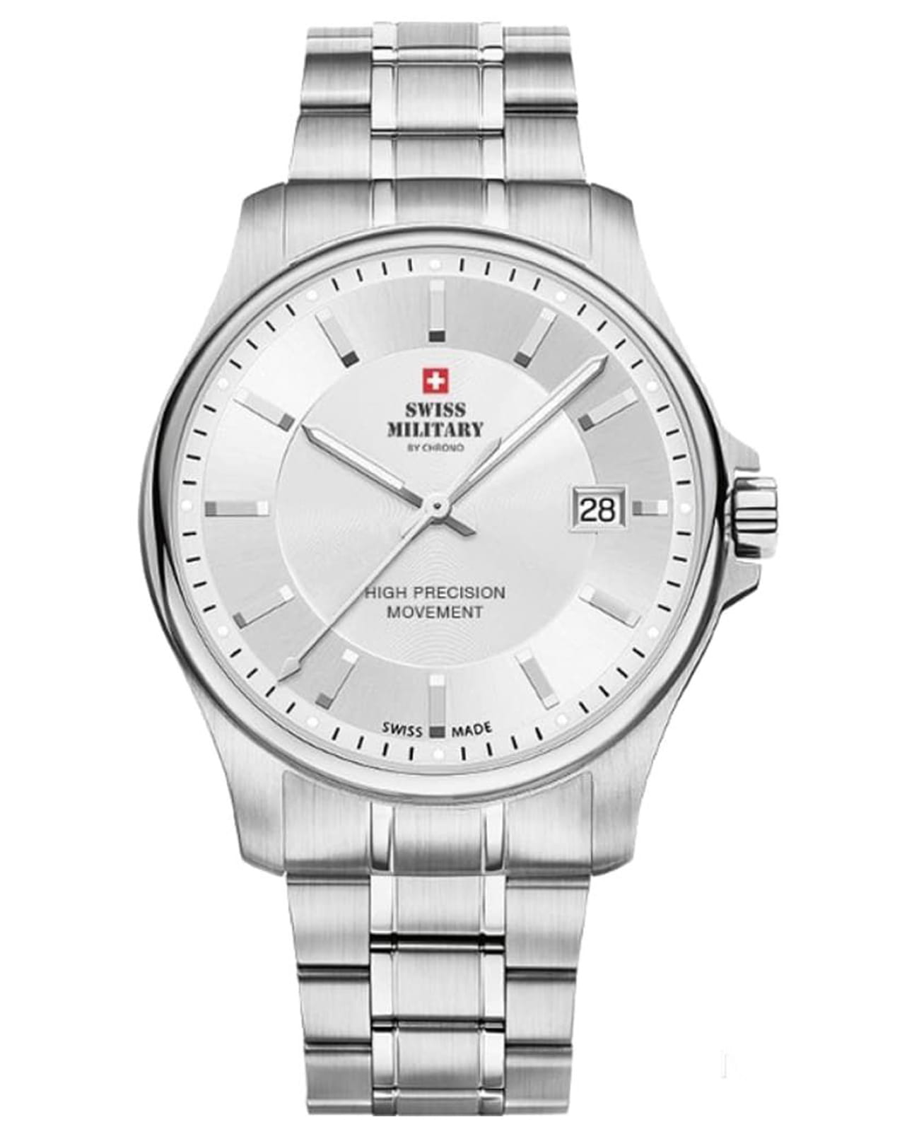Swiss Military by Chrono Swiss Military by Chrono Сверхточные SM30200.02  SM30200.02 кварцевые мужские часы серебристый циферблат, браслет нержавеющая сталь — вид спереди