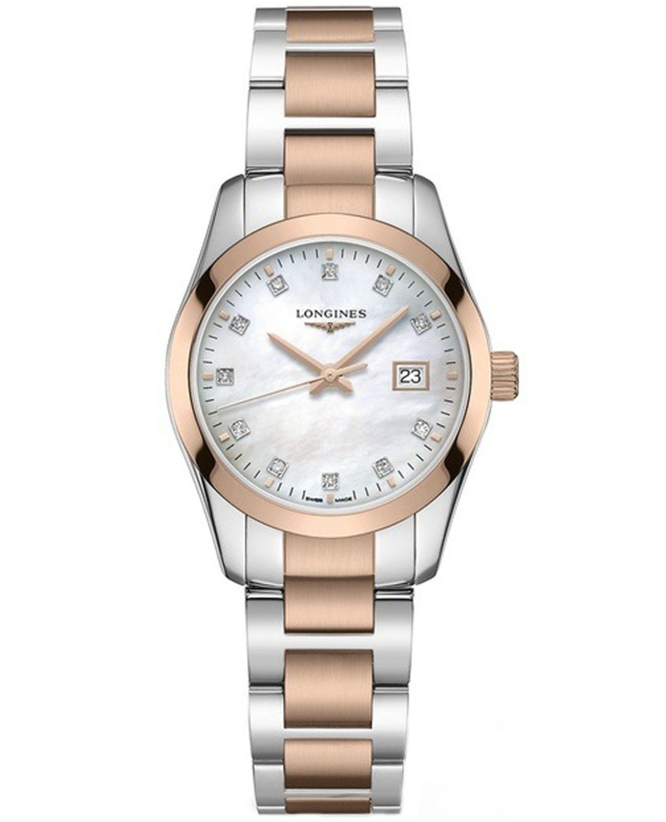 Longines Longines Conquest Classic L2.286.3.87.7  L22863877 кварцевые женские часы перламутровый циферблат, браслет нержавеющая сталь с pvd-покрытием — вид спереди