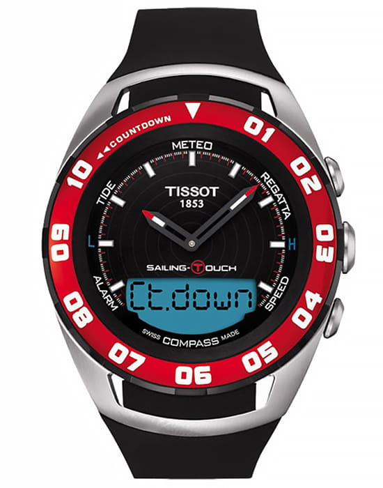Tissot Tissot T-Tactile Sailing-Touch T056.420.27.051.00 T Touch T0564202705100 кварцевые мужские часы черный циферблат, браслет силикон — вид спереди