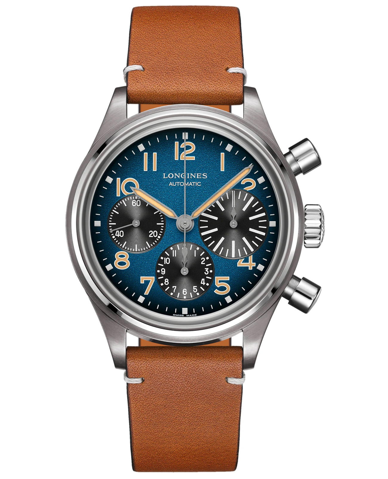 Longines Longines Avigation Big Eye L2.816.1.93.2  L28161932 механические мужские часы синий циферблат, браслет кожаный — вид спереди