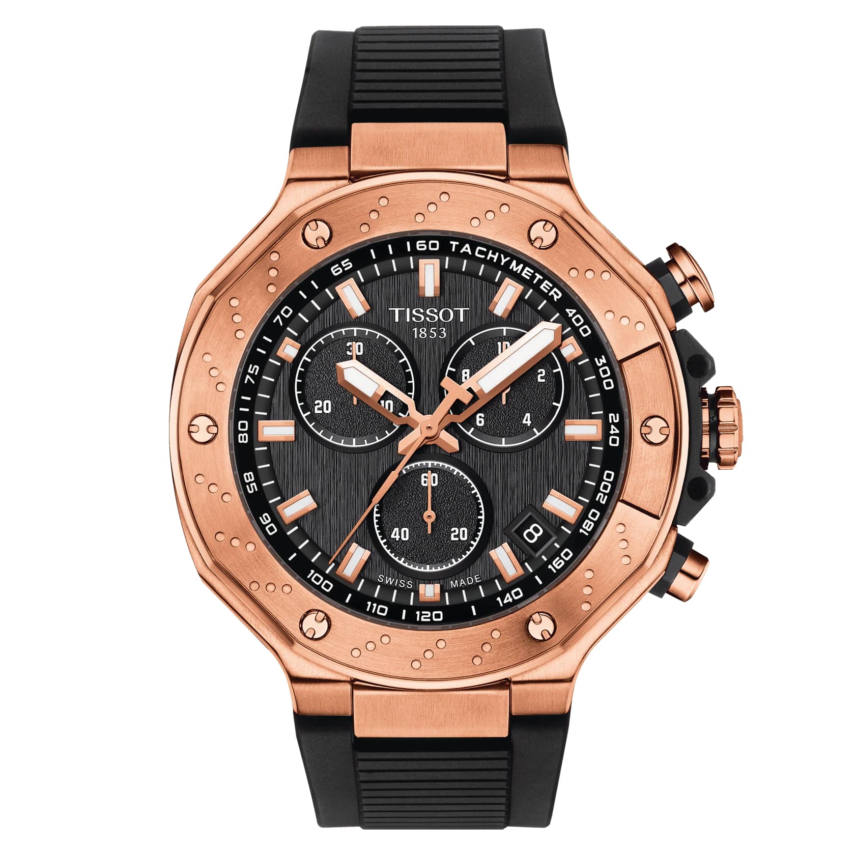 Tissot Tissot T-Race Chronograph T141.417.37.051.00 T Race T1414173705100 кварцевые мужские часы черный циферблат, браслет силикон — вид спереди