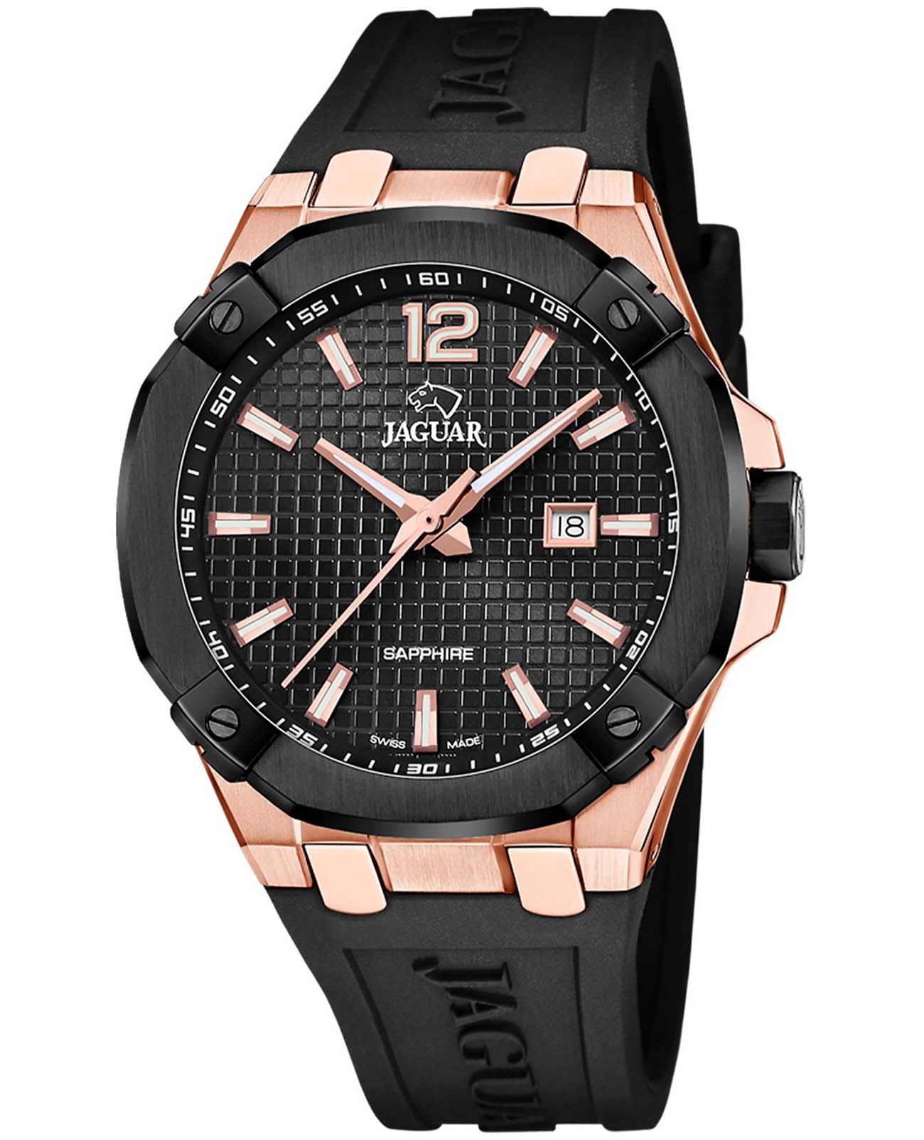 Jaguar Jaguar Diplomatic Quartz J1013/1  J1013/1 кварцевые мужские часы черный циферблат, браслет каучук — вид спереди