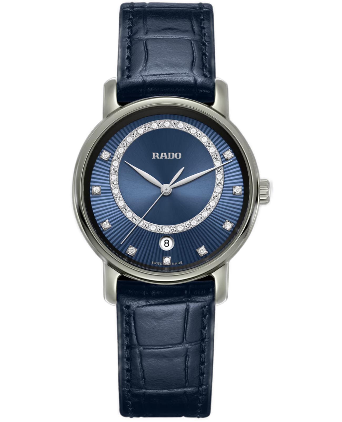 Rado Rado Diamaster R14064745  R14064745 кварцевые женские часы синий циферблат, браслет кожаный — вид спереди