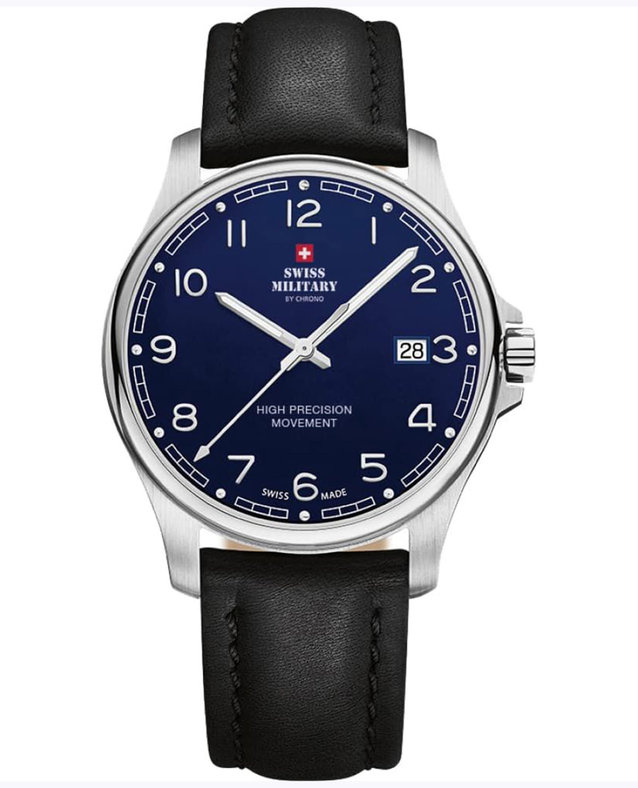 Swiss Military by Chrono Swiss Military by Chrono Сверхточные SM30200.26  SM30200.26 кварцевые мужские часы синий циферблат, браслет кожаный — вид спереди