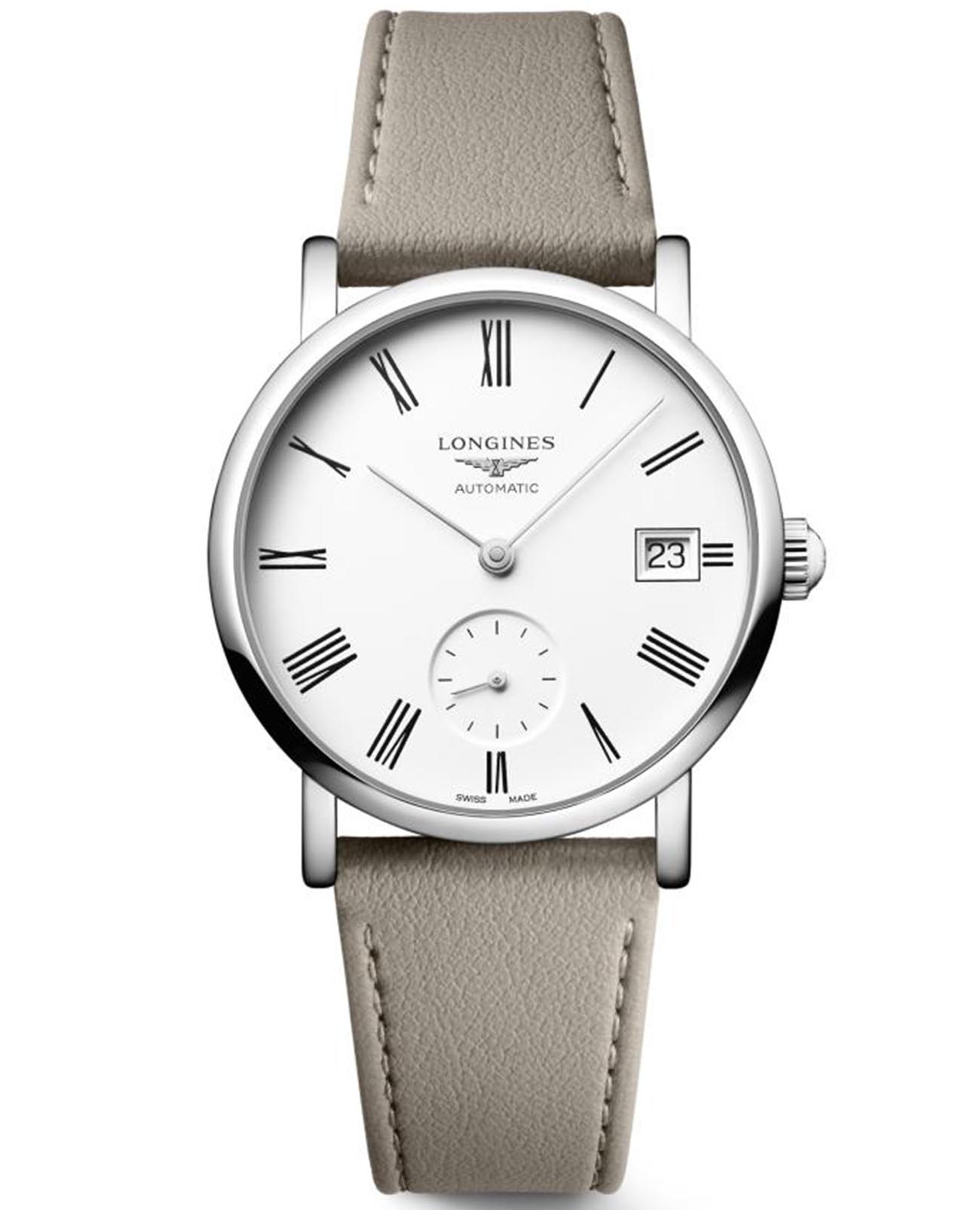 Longines Longines Elegant Collection L4.312.4.11.2  L43124112 механические женские часы белый циферблат, браслет кожаный — вид спереди