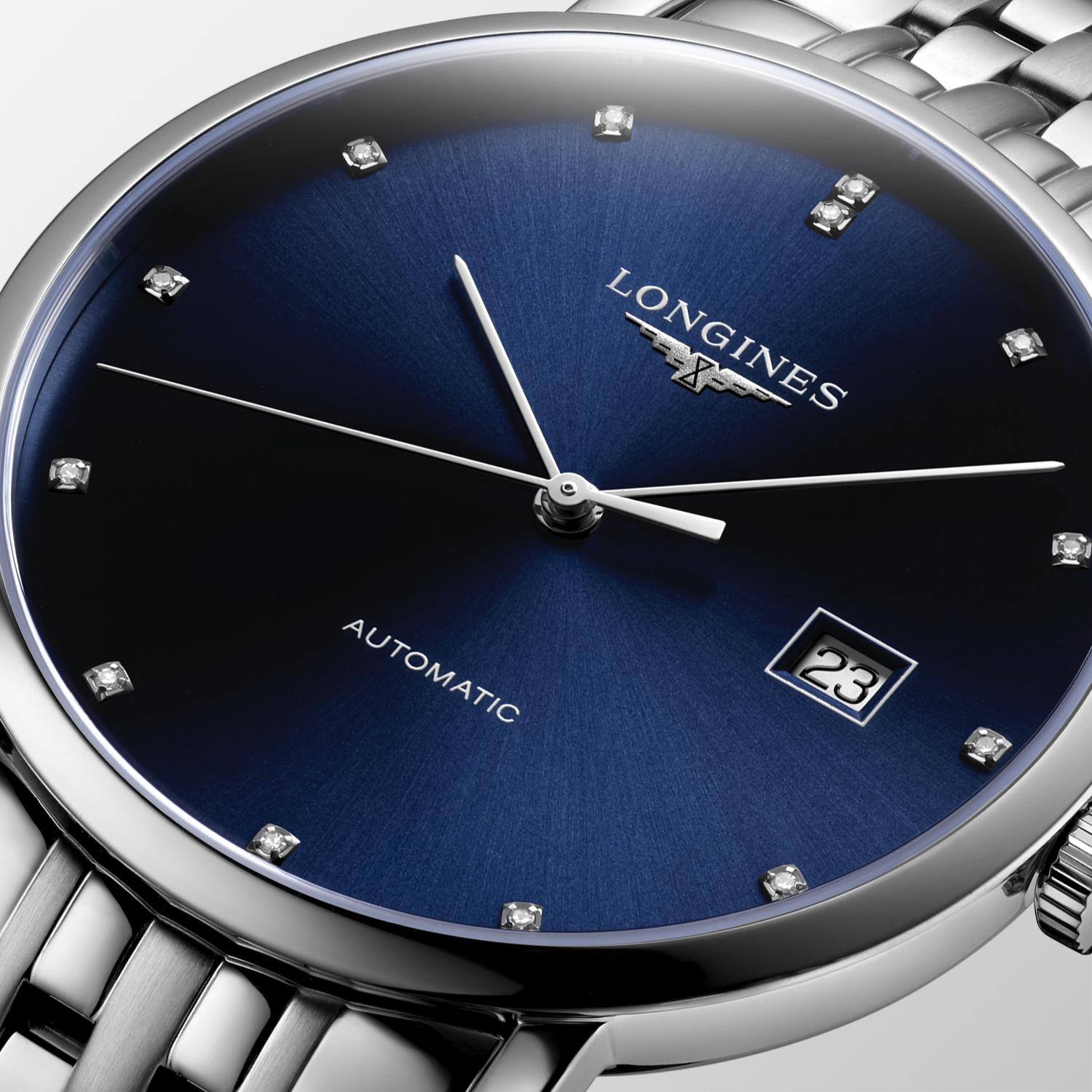 Longines Longines Elegant Collection L4.910.4.97.6 механические женские часы часы крупный план синий циферблата