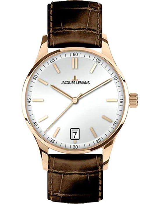 Jacques Lemans Jacques Lemans Classic 1-2027E  1-2027E кварцевые женские часы белый циферблат, браслет кожаный — вид спереди