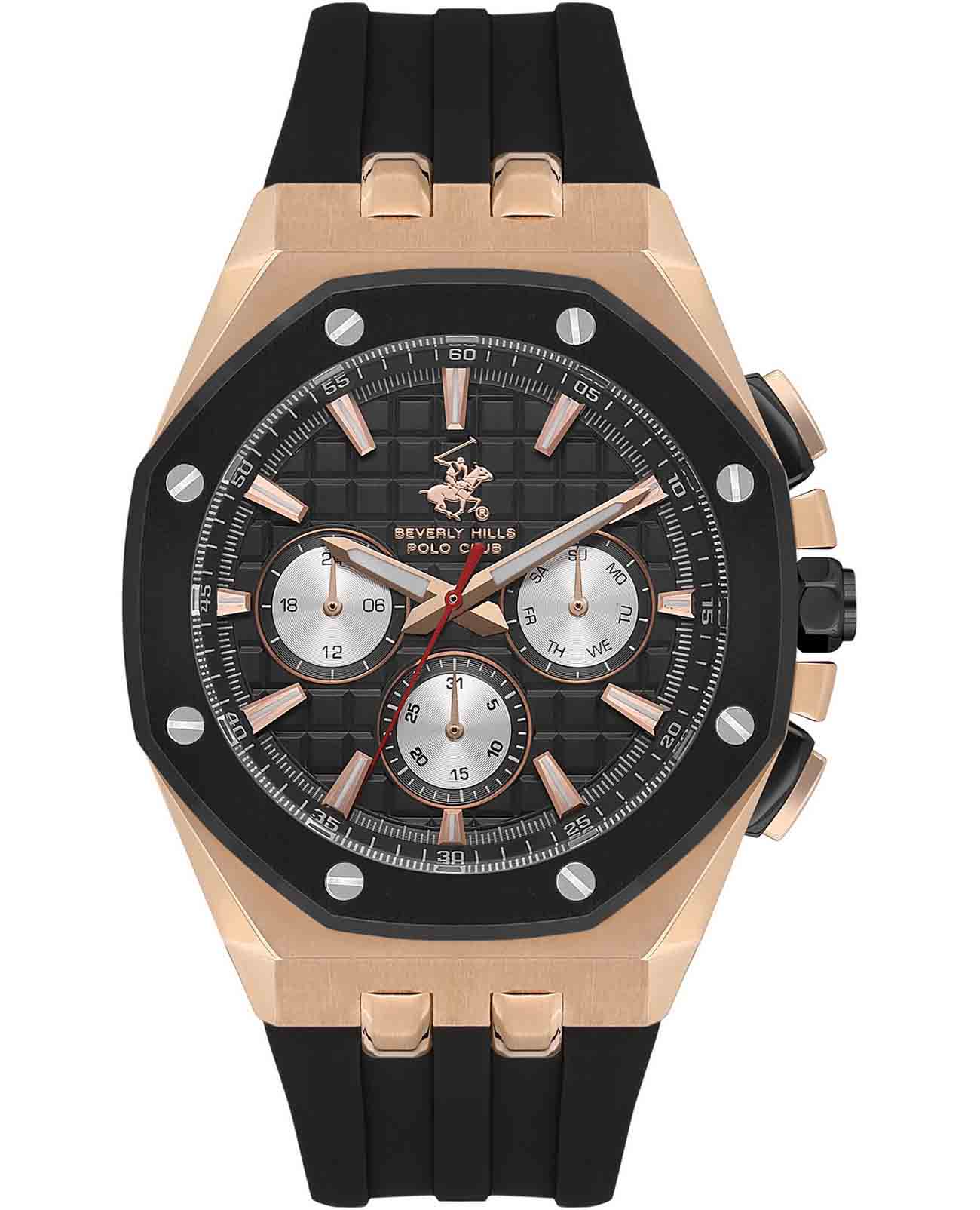 Beverly Hills Polo Club Beverly Hills Polo Club Quartz BP3624X.851  BP3624X.851 кварцевые мужские часы черный циферблат, браслет каучук — вид спереди