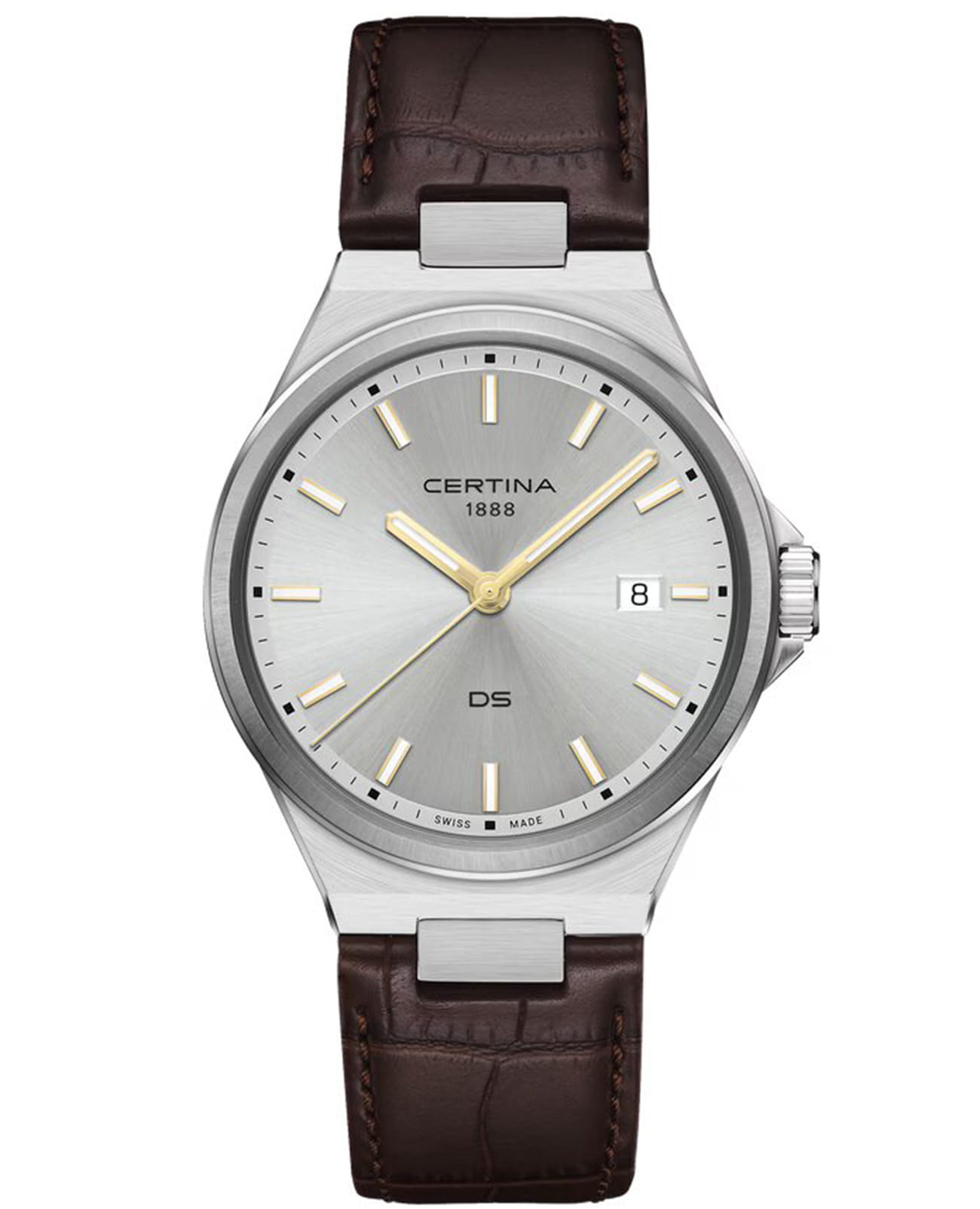 Certina Certina DS-7 Quartz C043.410.16.031.00  C0434101603100 кварцевые мужские часы серебристый циферблат, браслет кожаный — вид спереди