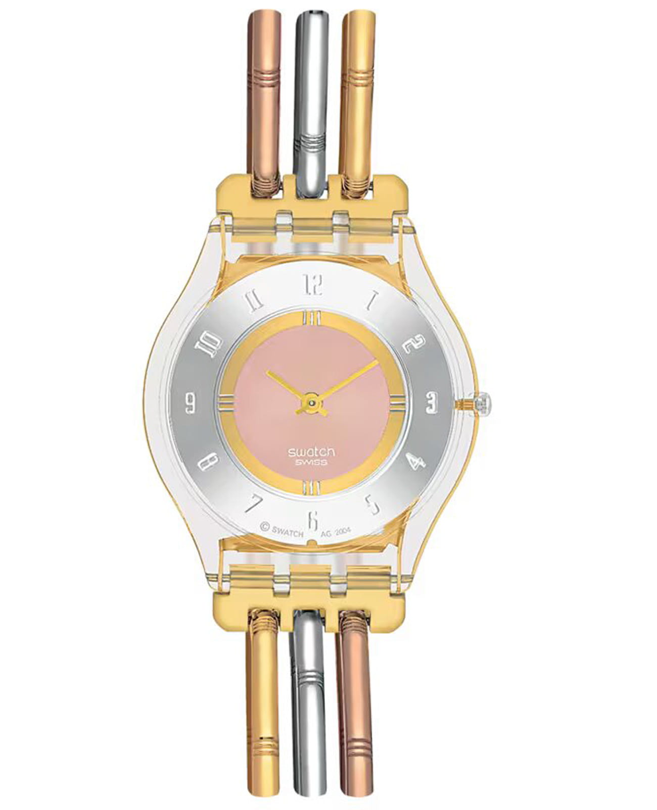 Swatch Swatch Skin SFK240A  SFK240A кварцевые женские часы бежевый циферблат, браслет нержавеющая сталь с pvd-покрытием — вид спереди