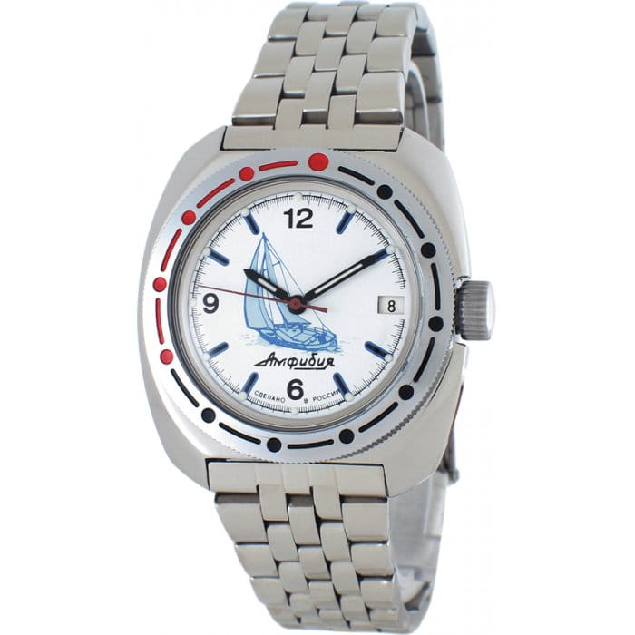 Восток Восток Амфибия 710615  710615 механические мужские часы белый циферблат, браслет  — вид спереди