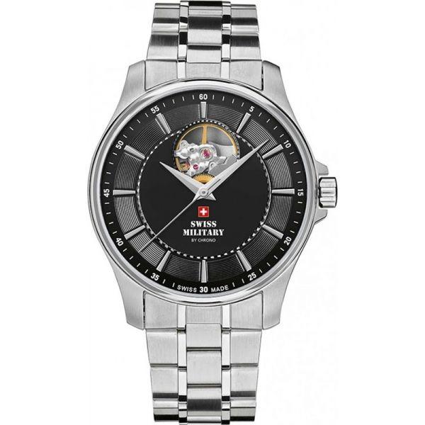 Swiss Military by Chrono Swiss Military by Chrono SMA34050.01  SMA34050.01 механические мужские часы черный циферблат, браслет  — вид спереди