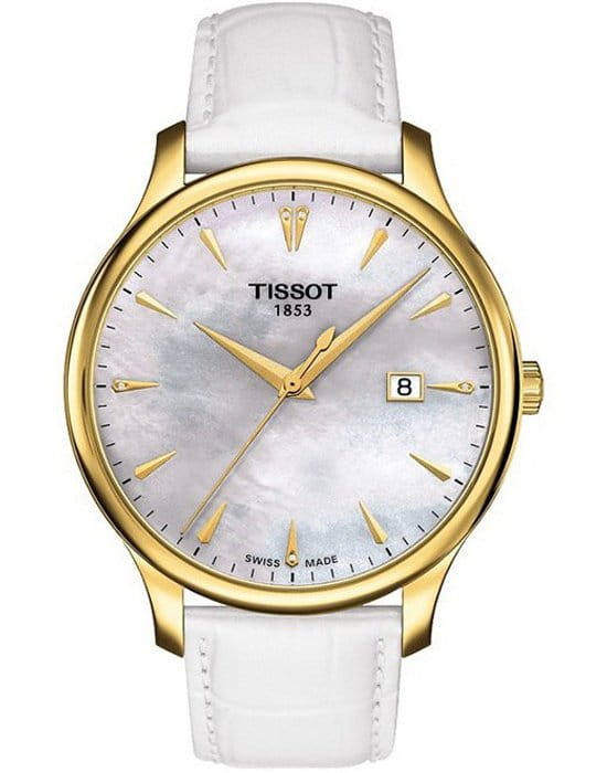 Tissot Tissot Tradition T063.610.36.116.00 Tradition T0636103611600 кварцевые женские часы перламутровый циферблат, браслет кожаный — вид спереди