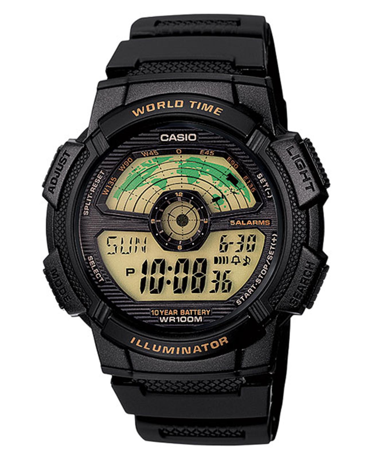 Casio Casio Collection AE-1100W-1BVSDF (AE-1100W-1B)  AE-1100W-1B кварцевые мужские часы шампань циферблат, браслет пластик — вид спереди