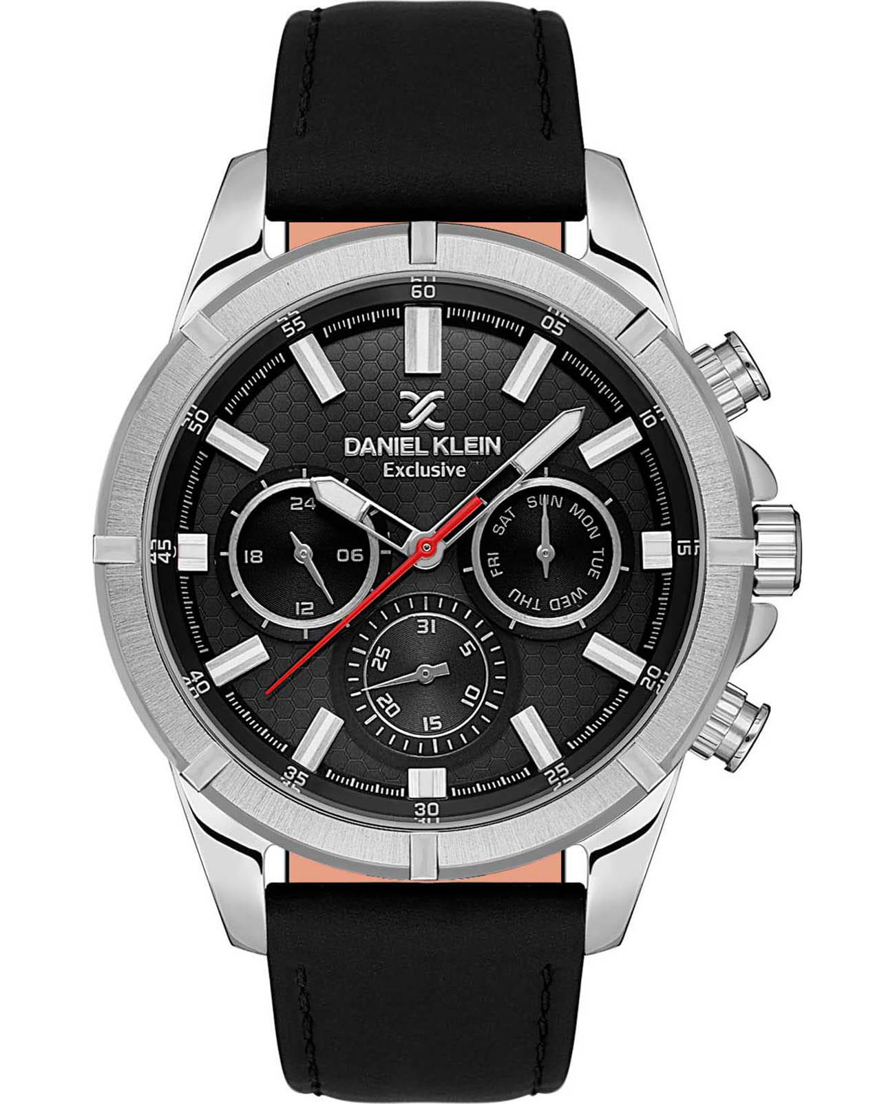 Daniel Klein Daniel Klein Exclusive DK.1.13655-1  DK.1.13655-1 кварцевые мужские часы черный циферблат, браслет кожаный — вид спереди