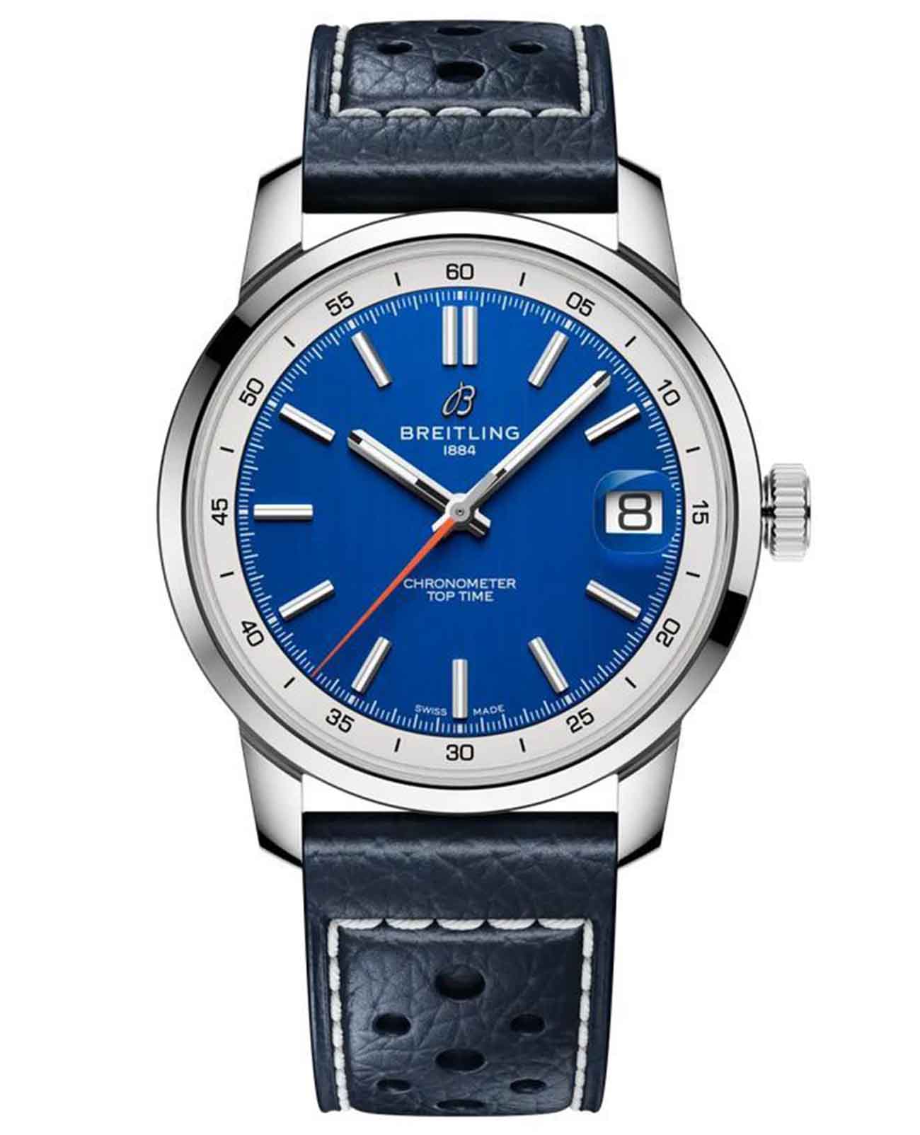 Breitling Breitling Top Time B31 AB3113A71C1X1  AB3113A71C1X1 механические мужские часы синий циферблат, браслет кожаный — вид спереди