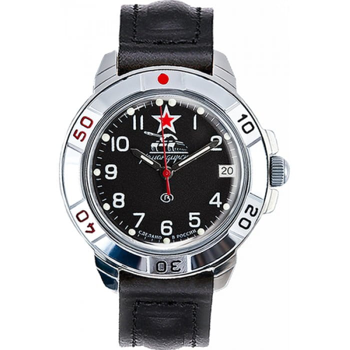 Восток Восток командирские 431306  431306 механические мужские часы  циферблат, браслет кожа + текстиль — вид спереди