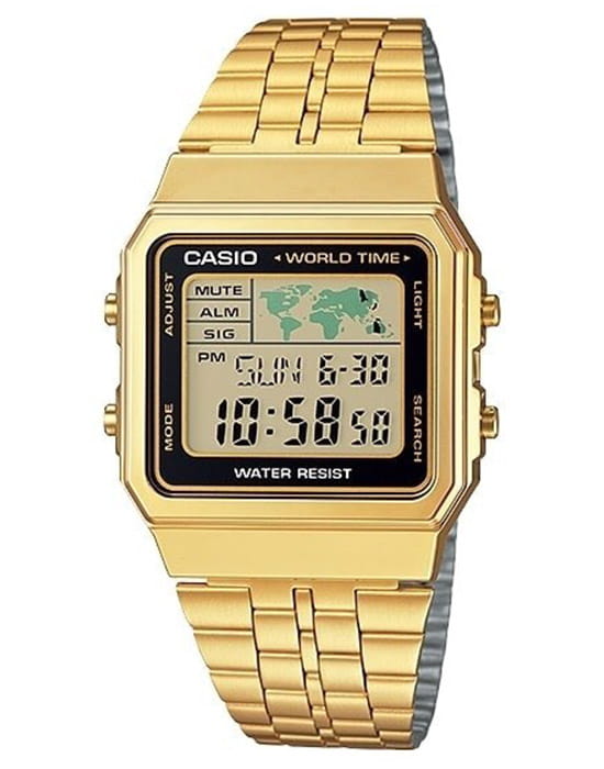 Casio Casio Vintage A500WGA-1DF (A500WGA-1)  A500WGA-1D кварцевые мужские часы серый циферблат, браслет нержавеющая сталь — вид спереди