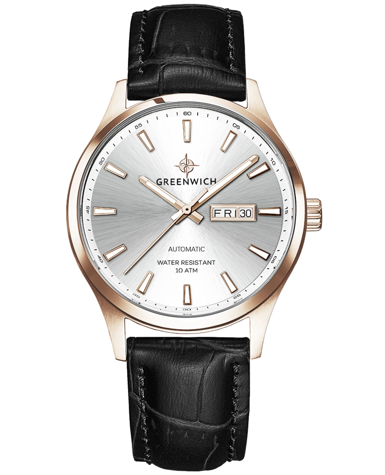 Greenwich Greenwich Good Luck GW 054.41.33  GW 054.41.33 механические мужские часы белый циферблат, браслет кожаный — вид спереди