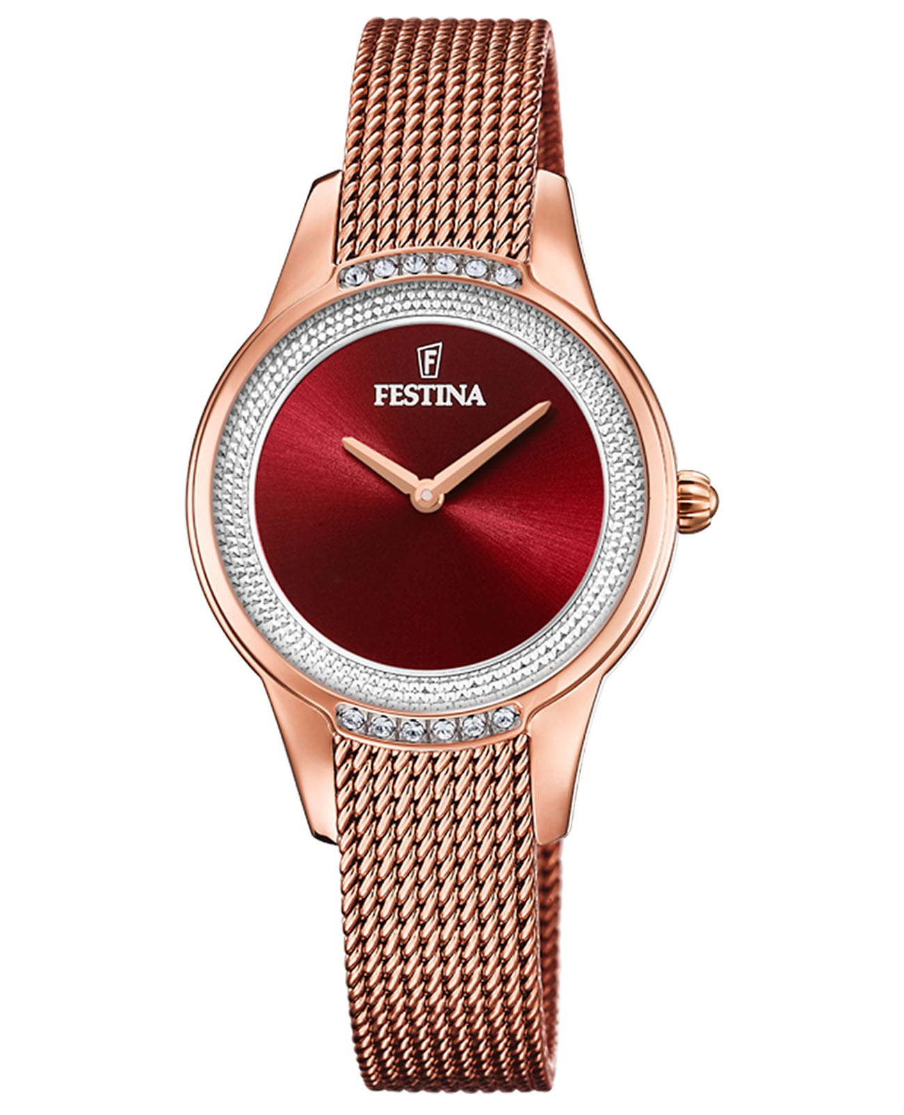 Festina Festina Mademoiselle F20496/1  F20496/1 кварцевые женские часы красный циферблат, браслет нержавеющая сталь с pvd-покрытием — вид спереди