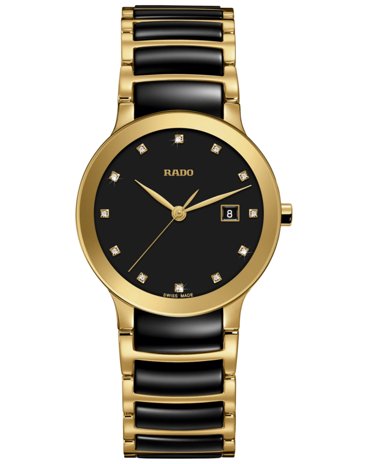 Rado Rado Centrix Automatic Diamonds R30528762 Automatic R30528762 механические женские часы черный циферблат, браслет сталь + pvd + керамика — вид спереди