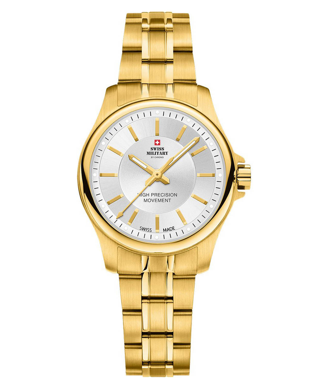 Swiss Military by Chrono Swiss Military by Chrono Сверхточные SM30201.09  SM30201.09 кварцевые женские часы серебристый циферблат, браслет сталь c pvd покрытием — вид спереди