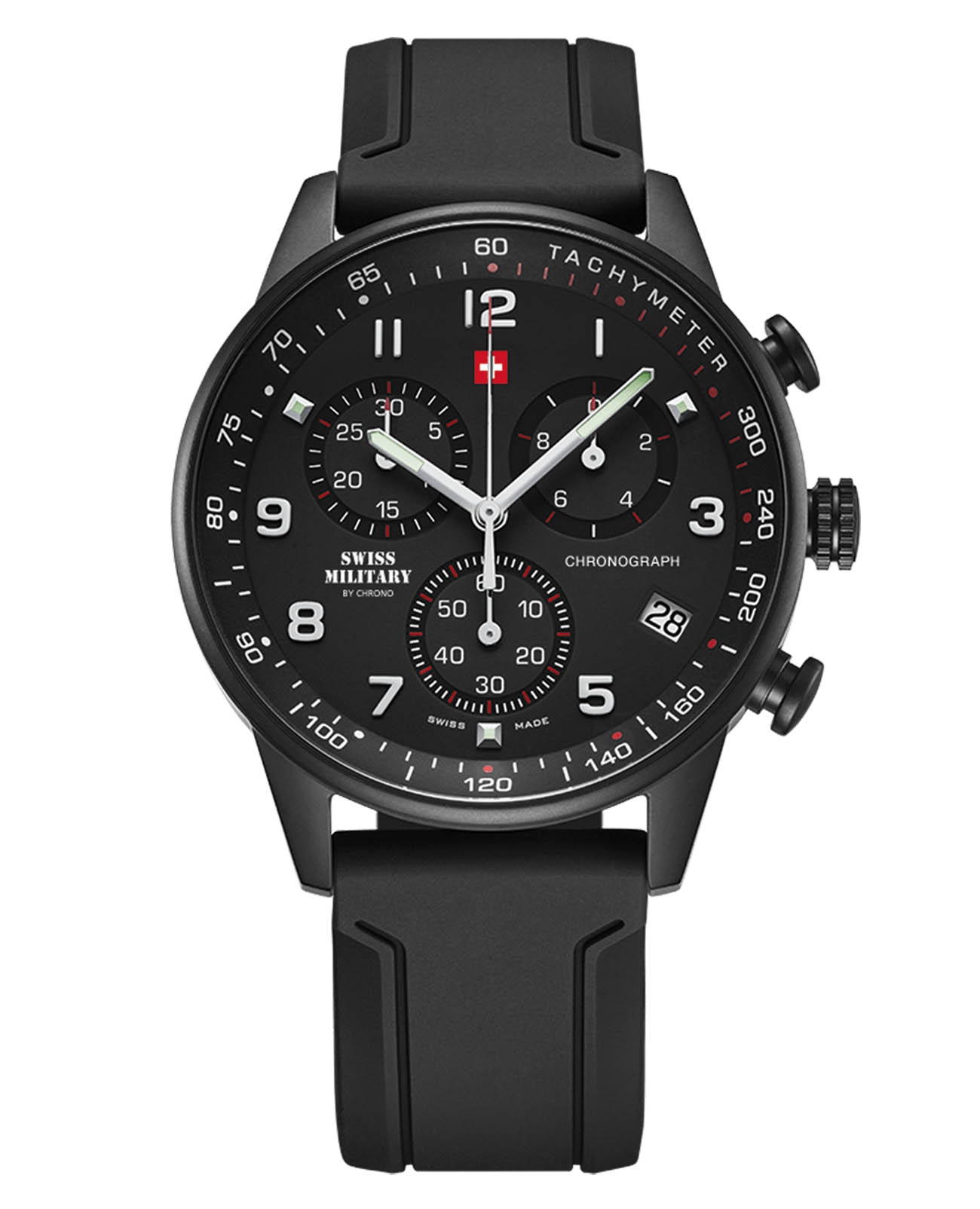 Swiss Military by Chrono Swiss Military by Chrono SM34012.09  SM34012.09 кварцевые мужские часы черный циферблат, браслет каучук — вид спереди