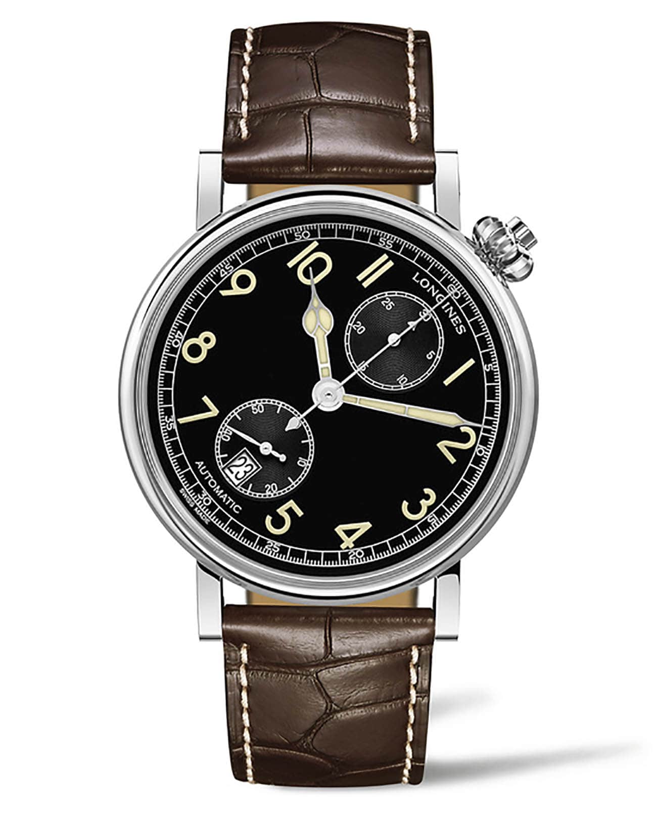 Longines Longines Avigation Watch Type A-7 1935 L2.812.4.53.2  L28124532 механические мужские часы черный циферблат, браслет кожаный — вид спереди